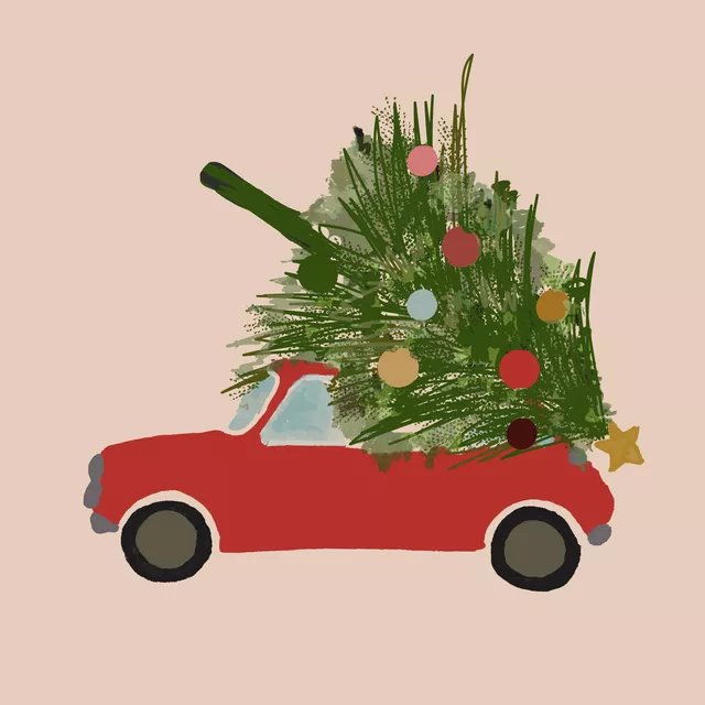 Tischset Auto Mit Weihnachtsbaum Beige