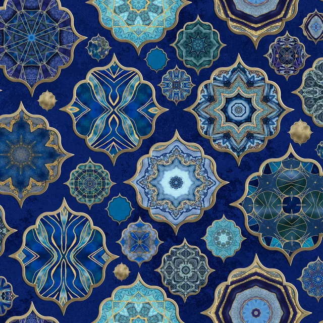 Tischdecke Moroccan Tiles Blue Gold