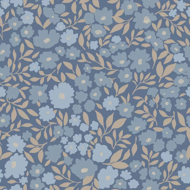 Dekovorhang Vintage Blüten Blau