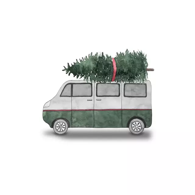 Kissen Bus mit Weihnachtstanne grün