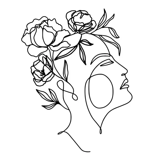 Kissen Line Art Blumenmädchen