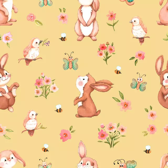 Bankauflage Hello Spring Rabbits gelb