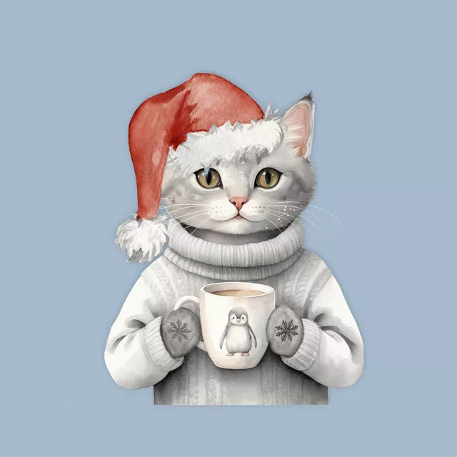 Tischset Winter Party - Katze mit Tasse