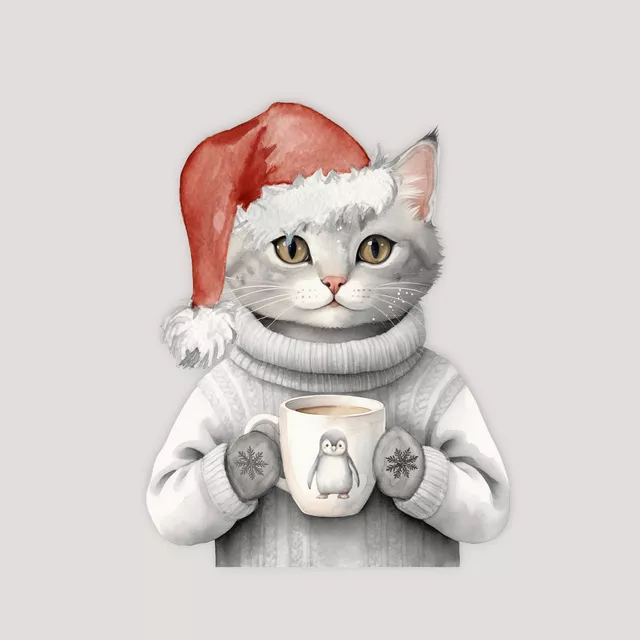 Tischset Winter Party - Katze mit Tasse