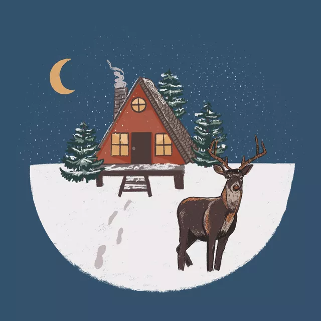 Kissen Winter Illustration mit Hirsch