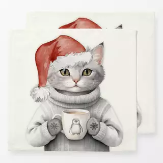 Servietten Winter Party - Katze mit Tasse