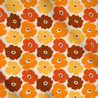 Meterware Bunte Blüten Orange Rot Beige