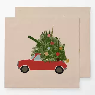 Servietten Auto Mit Weihnachtsbaum Beige