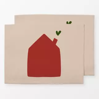 Tischset Haus mit Herz Rot auf Beige