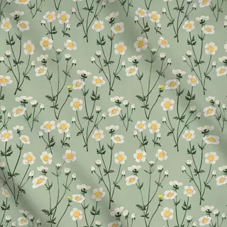 Meterware Wild Flowers White Green