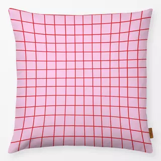 Kissen Hand Drawn Grid Rosa Rot