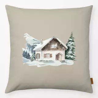 Kissen Winter Berghütte cottage beige