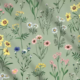 Meterware Wild Flowers Green