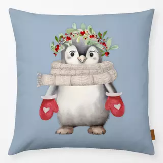 Kissen Holly Jolly  Pinguin blau