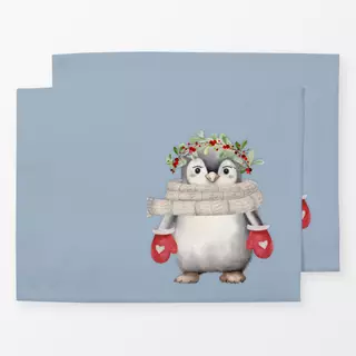 Tischset Holly Jolly  Pinguin blau