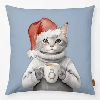 Kissen Winter Party - Katze mit Tasse