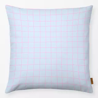 Kissen Hand Drawn Grid Blau Rosa